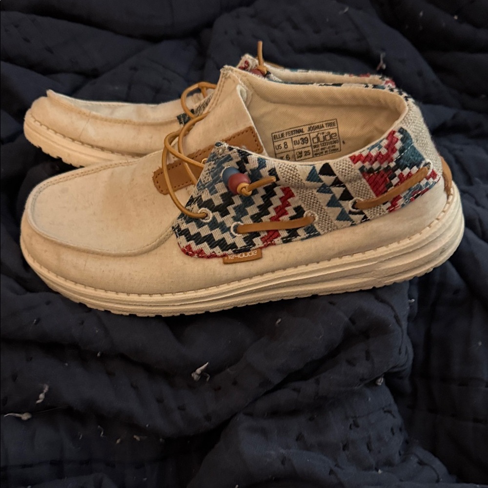 Aztec patterned women’s Hey Dudes